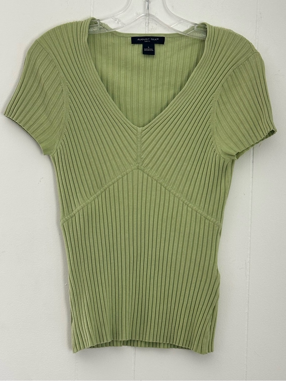 august silk Ribbed V-Neck Short Sleeve Tank - Light Green Size L